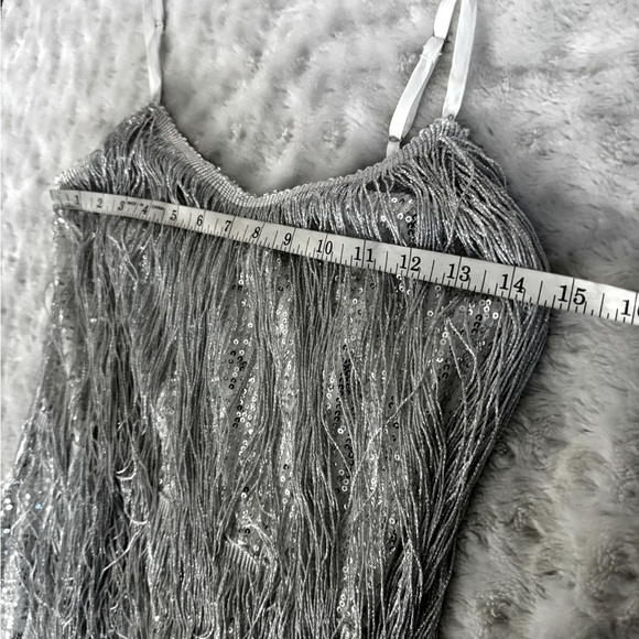 NWT- 12th TRIBE Disco Fever Silver Fringe Mini Dress - Picture 14 of 15